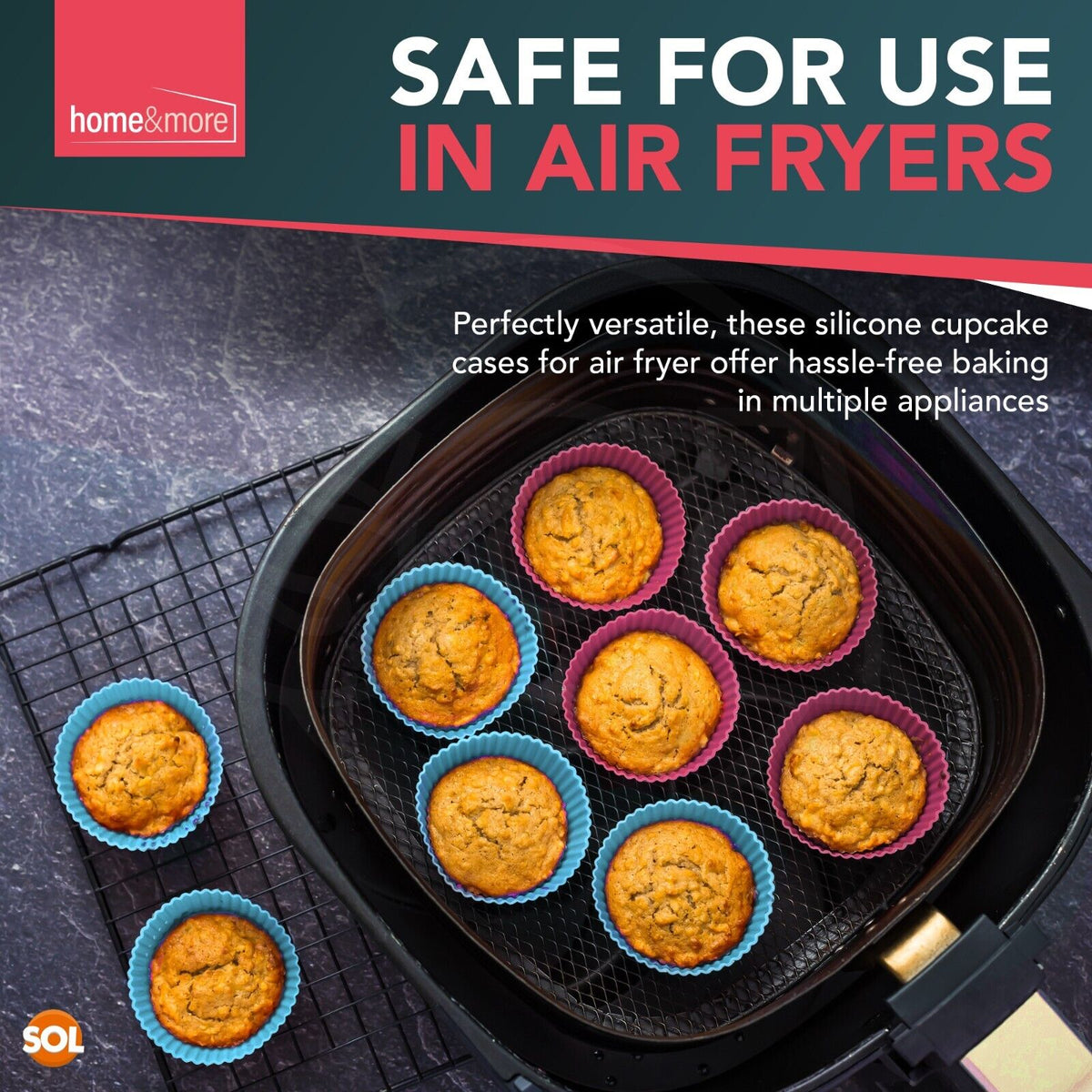 SOL 24pk Silicone Mould for Baking 7cm Bakeware Reusable Silicone Muffin Cases for Baking Mould Non Stick Flexible Heat Resistant Air Fryer Muffin Cases for Kitchen Home Desserts Easy Release