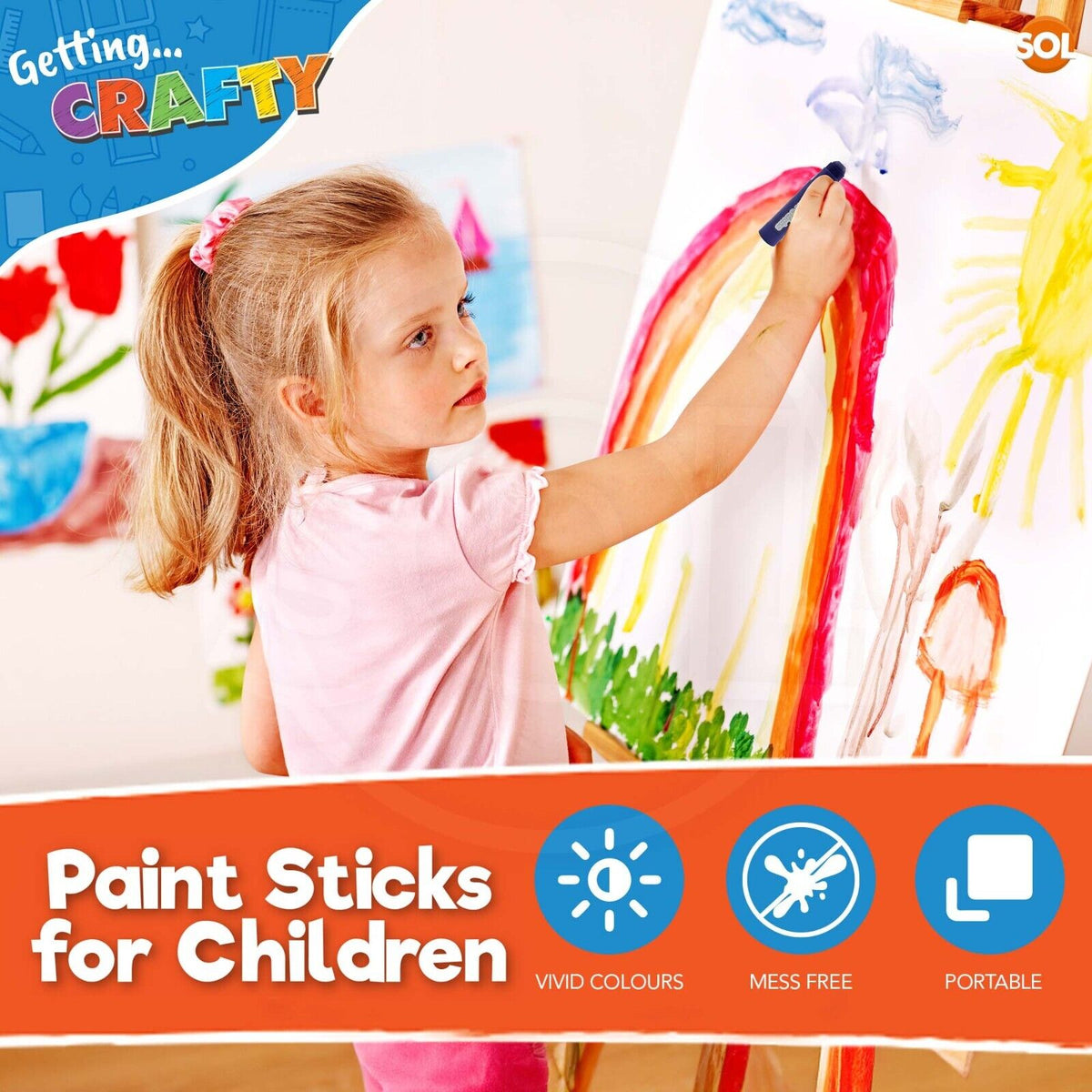 Kids Paint Sticks | 8 Assorted Colours Arts & Crafts | 1 Set