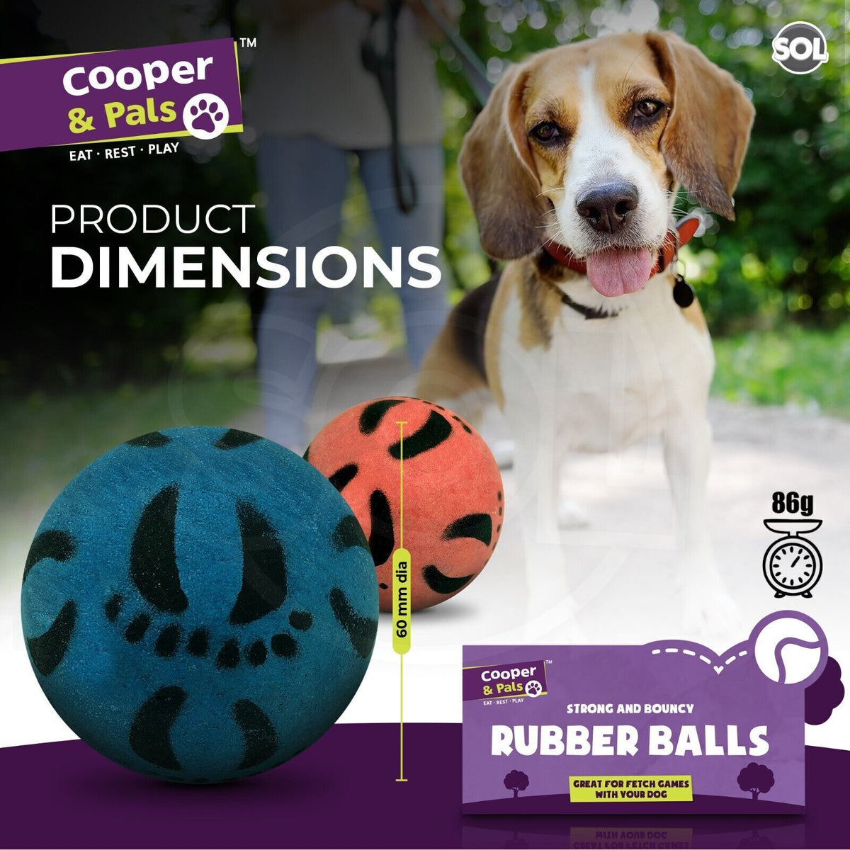 6-24 Rubber Dog Balls | Solid Hard Play Fetch Toys