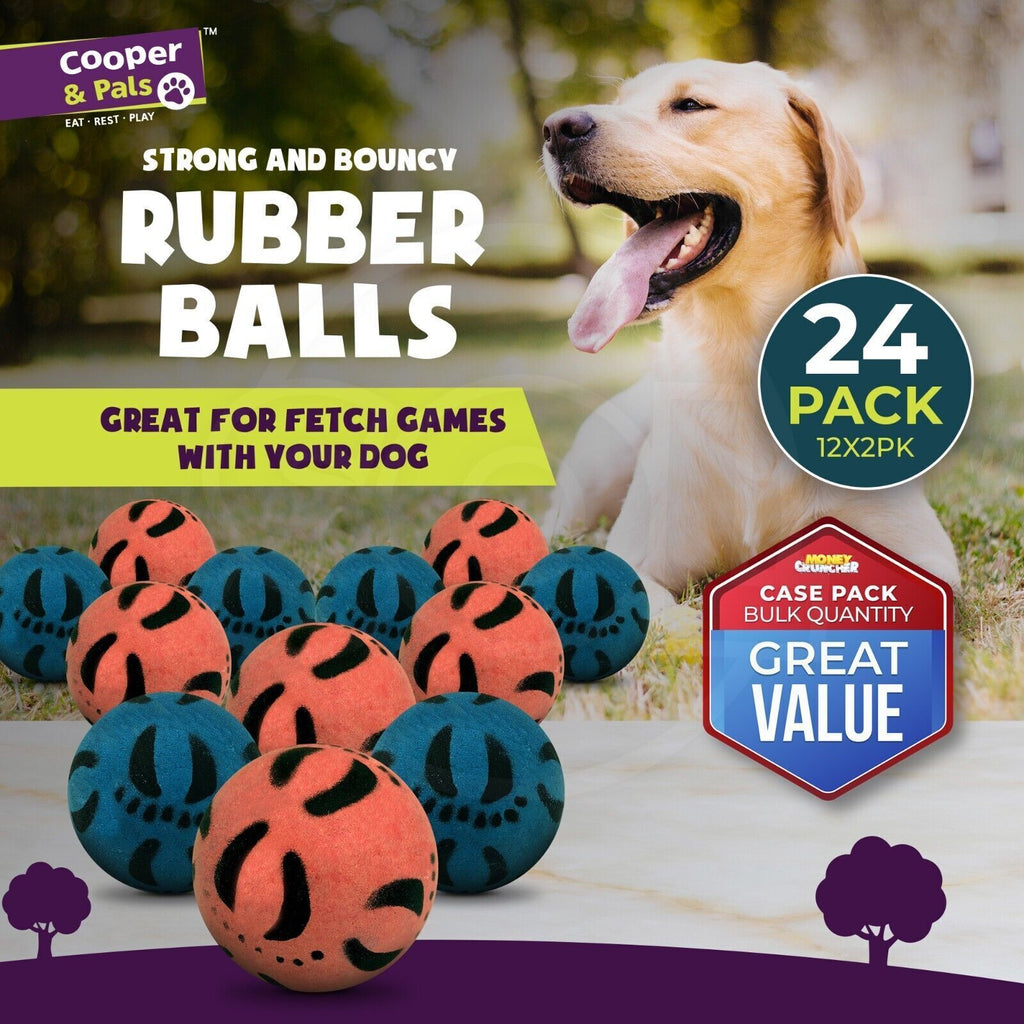 6-24 Rubber Dog Balls | Solid Hard Play Fetch Toys
