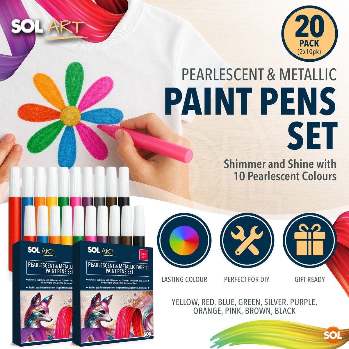 Fabric Paint Pens | Acrylic Marker for Paper Wood Canvas | 10 Pack