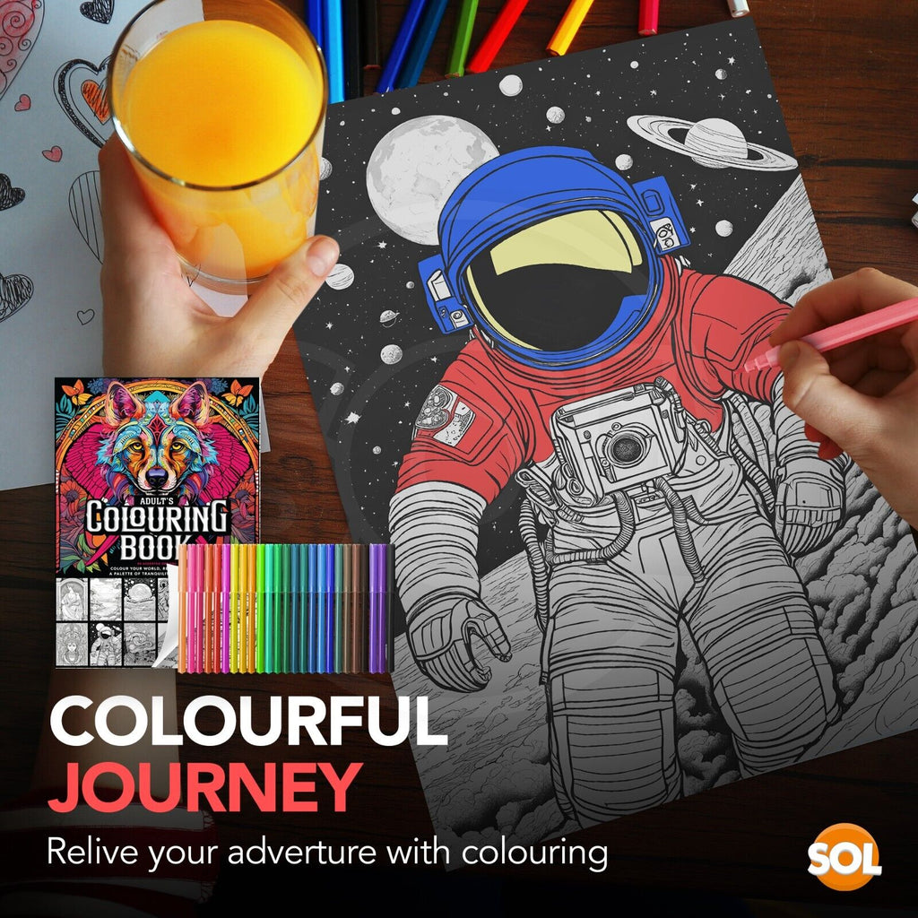 Adult Colouring Book A4 80 Pages + Felt Tip Pens 25 Set