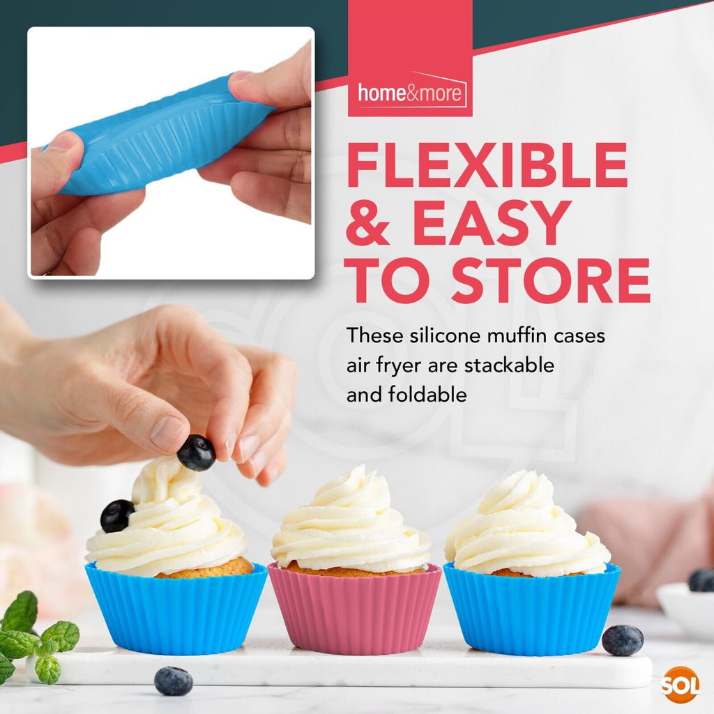 SOL 24pk Silicone Mould for Baking 7cm Bakeware Reusable Silicone Muffin Cases for Baking Mould Non Stick Flexible Heat Resistant Air Fryer Muffin Cases for Kitchen Home Desserts Easy Release