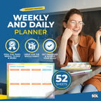 SOL Weekly Planner Pad for Scheduling & Time Management, 52 Sheets Tear-Off Design, 27x19cm Oraganises Schedules, Academic Planning, Personal Journal & Meal Plans, Ideal for Desk, Office and Home Use