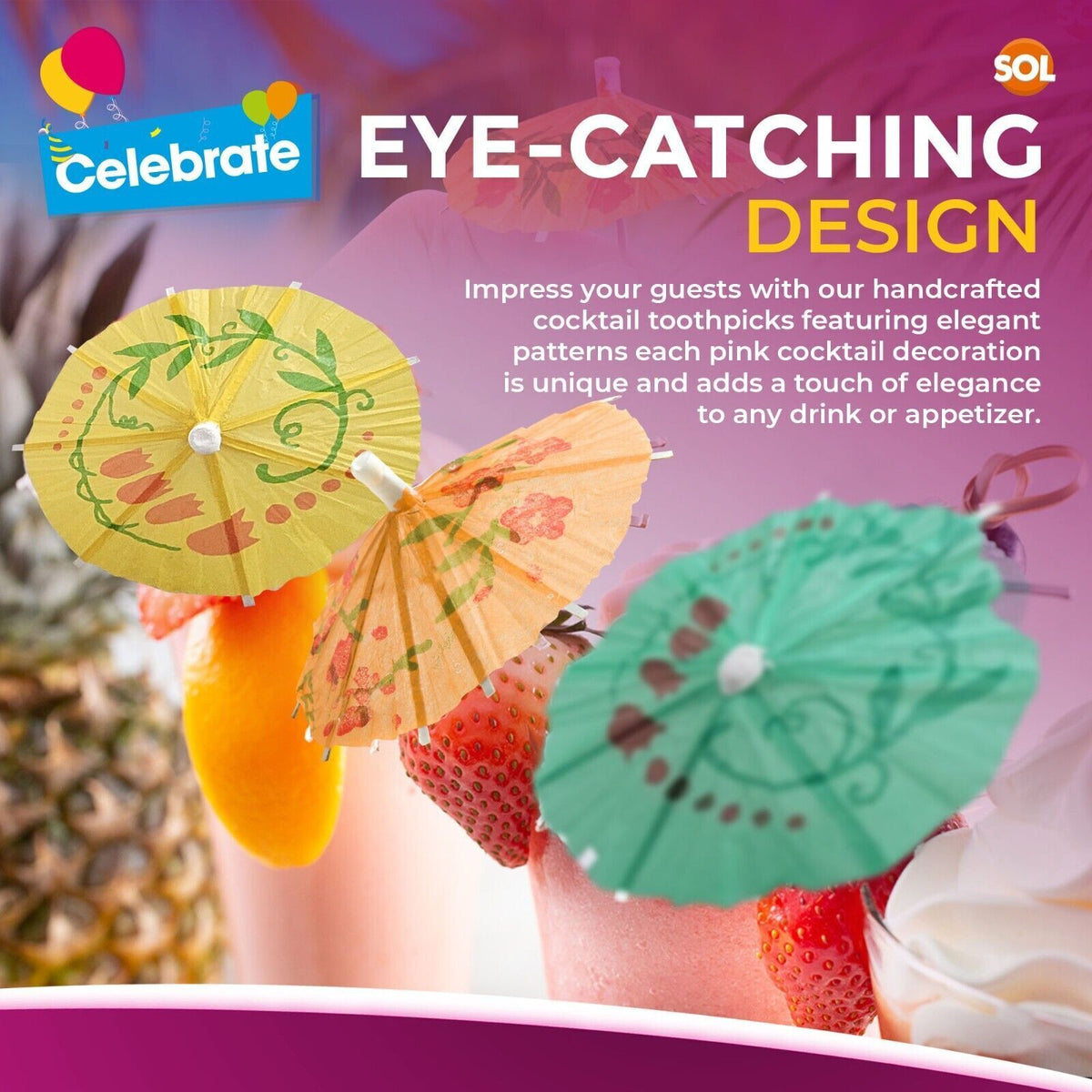 Paper Cocktail Umbrellas Birthday Party Drink Decorations | 50 Pack