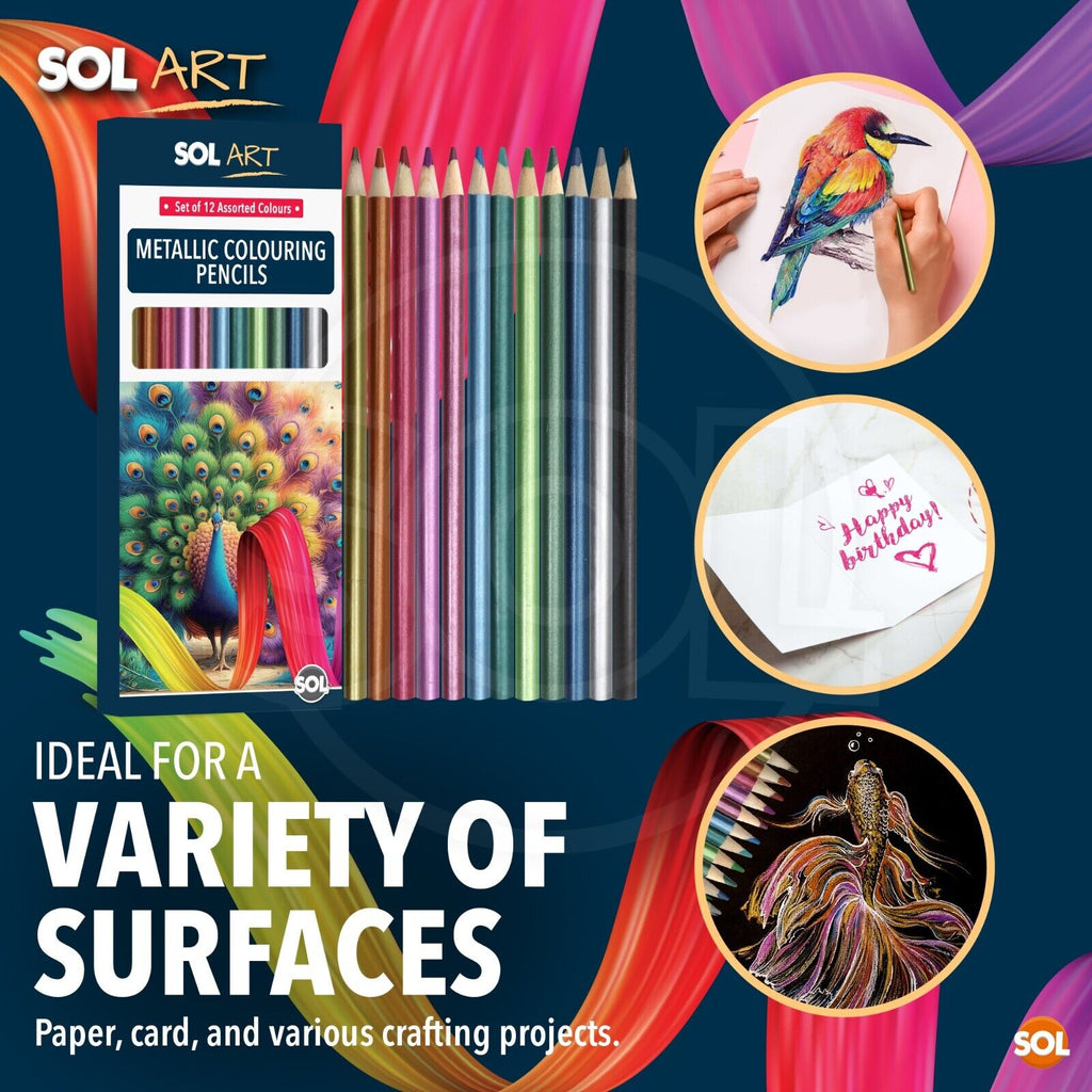Metallic Colouring Pencils Shimmer Art & Craft | 12 Pack