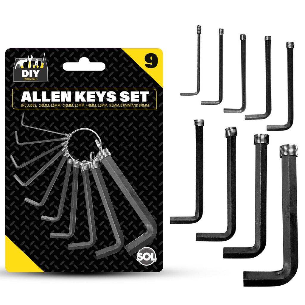 Hex Key Set Allen Wrenches 2-8mm with Keyring Holder | 9 Piece