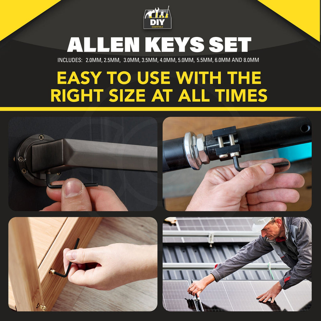 Hex Key Set Allen Wrenches 2-8mm with Keyring Holder | 9 Piece