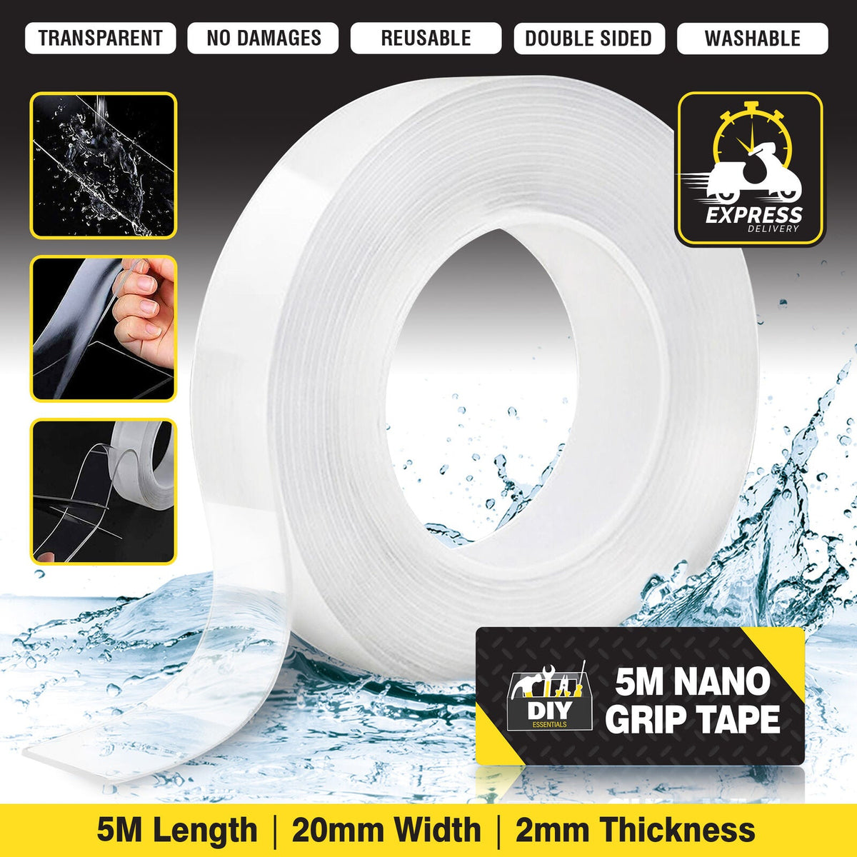 Nano Double 5M | Sided Tape Reusable | Washable & Removable