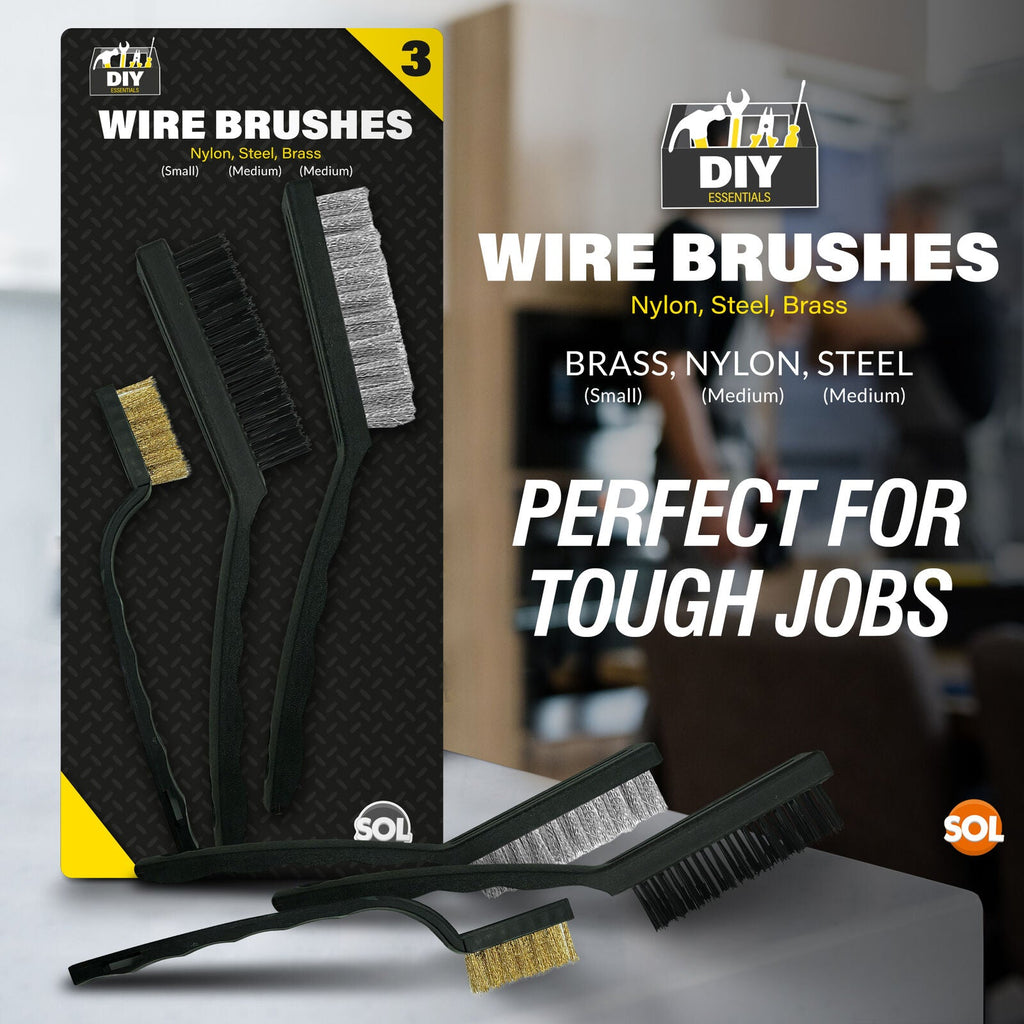 Wire Brush Set | Steel Brass Nylon Cleaning | 3 Pack