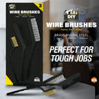 Wire Brush Set | Steel Brass Nylon Cleaning | 3 Pack