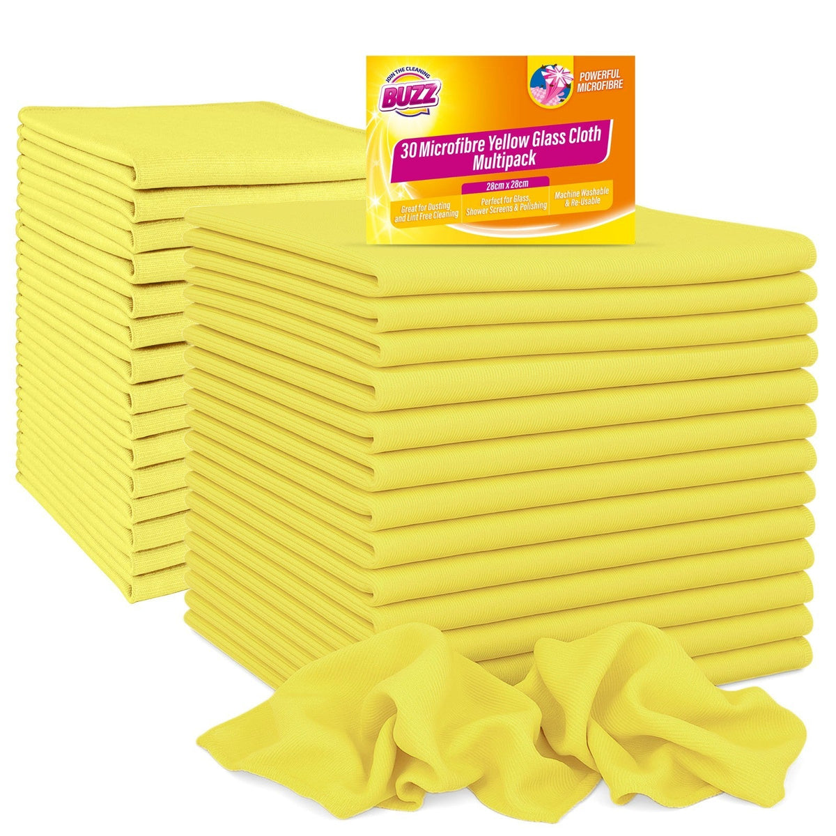 Microfibre Yellow Glass Cleaning Cloths | Kitchen Bar Dish | 15 Pack