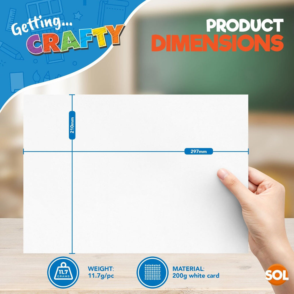 SOL A4 White Card 200gsm Thick Card for Printing and Crafting, Smooth Bright Finish, Durable Multipurpose Paper for Office, Home and Creative Projects