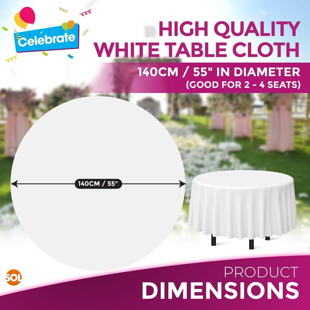 White Plastic Round Table Covers 140cm | Disposable Wipe Clean Party Cloth | 3 Pack