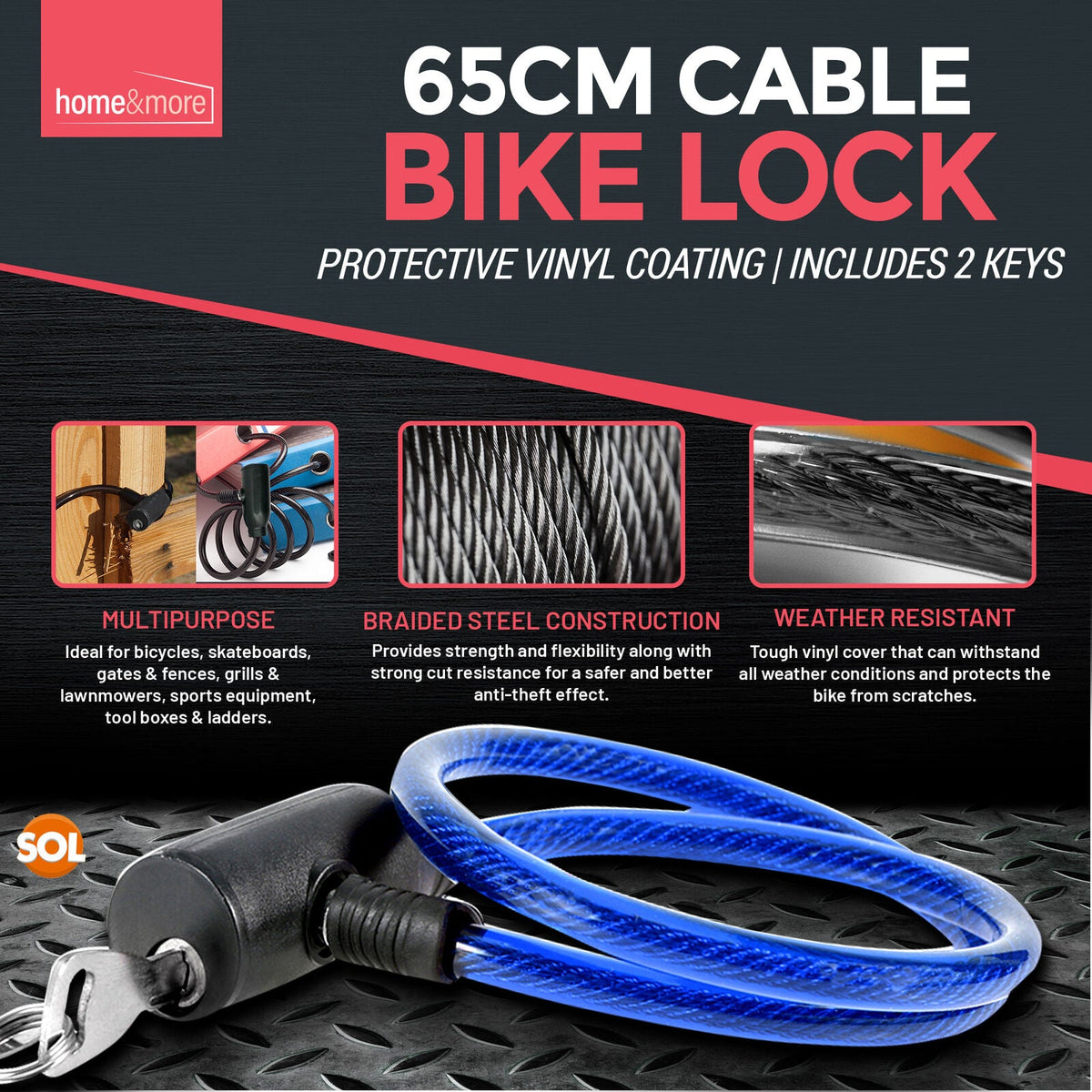 Bike Lock Cable Heavy Duty Steel Security Chain | 650mm
