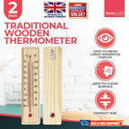 Wooden Wall Thermometer Indoor Outdoor Home Garden | 2 Pack