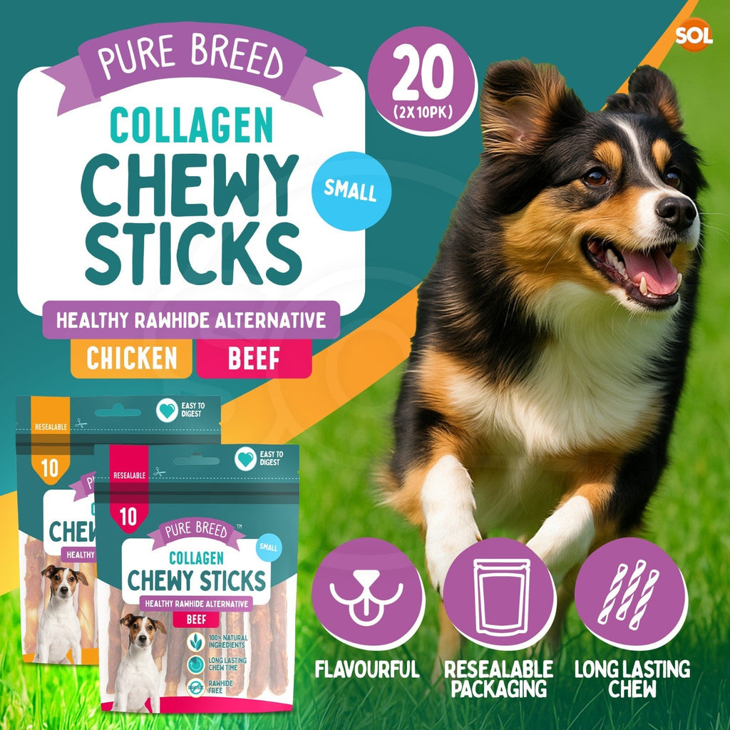 Mini Dog Chew Sticks | Natural Rawhide Twist Chicken Beef | 20 Pack