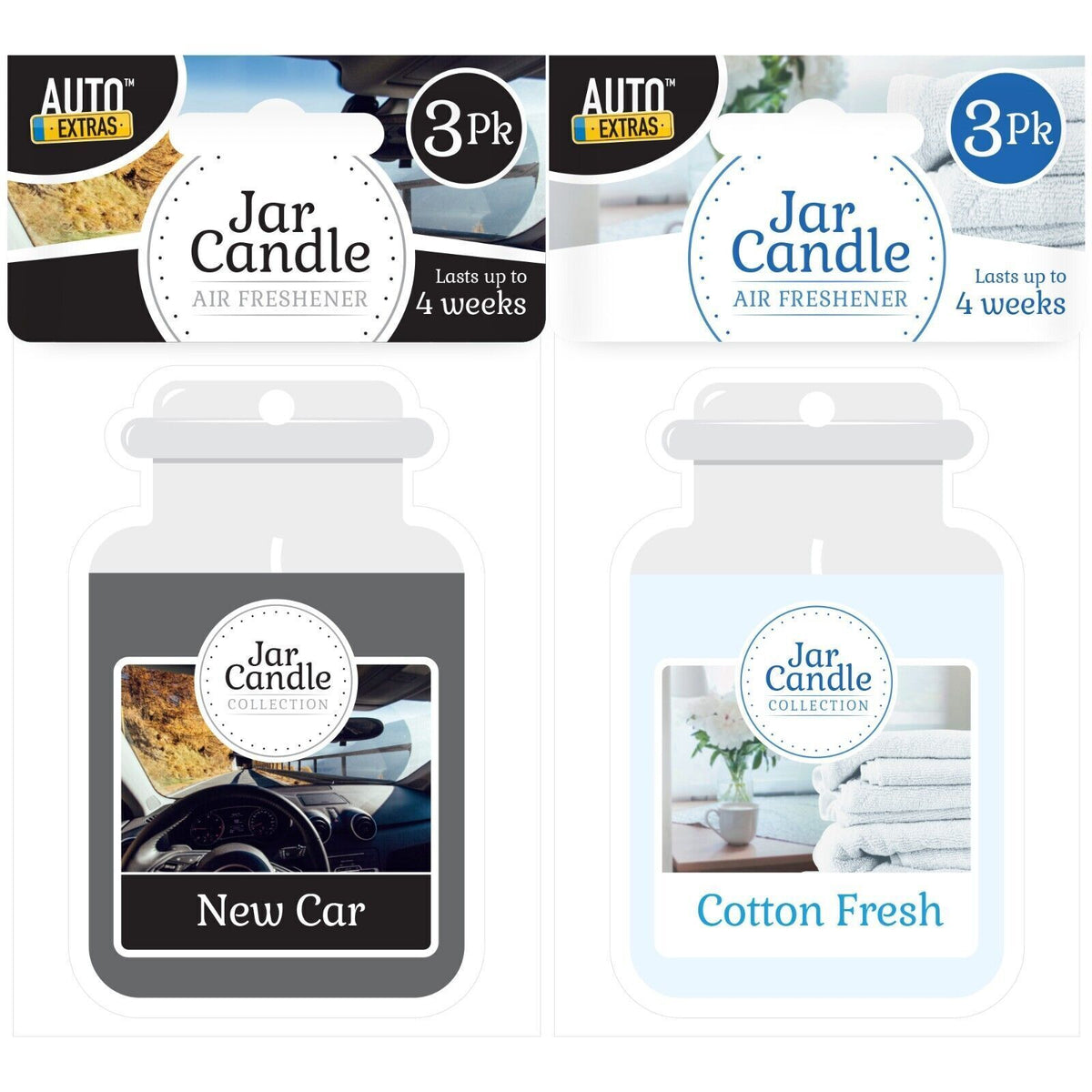Candle Car Air Freshener Jar Cotton & New Car Scent | 3 Pack