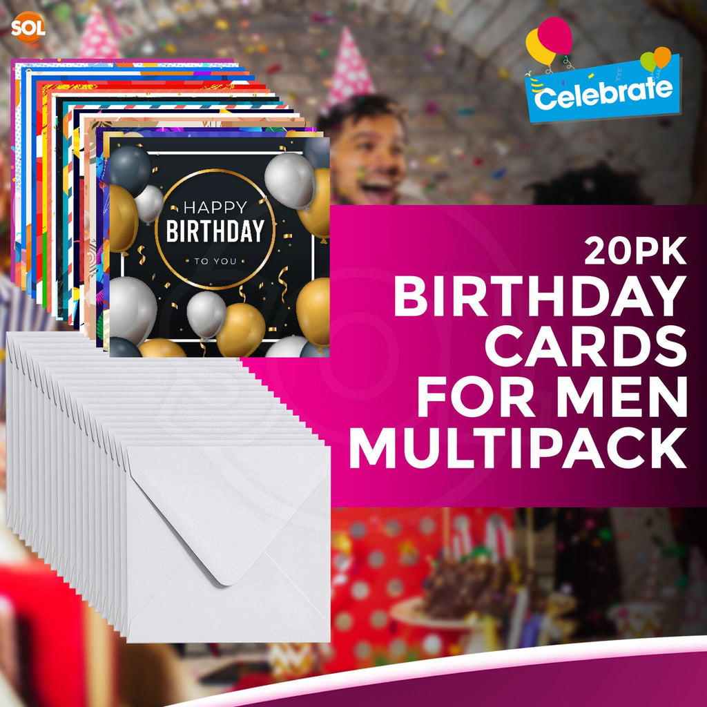 Happy Birthday Cards Mixed Pack | Male & Female Designs with Envelopes | 20 Pack