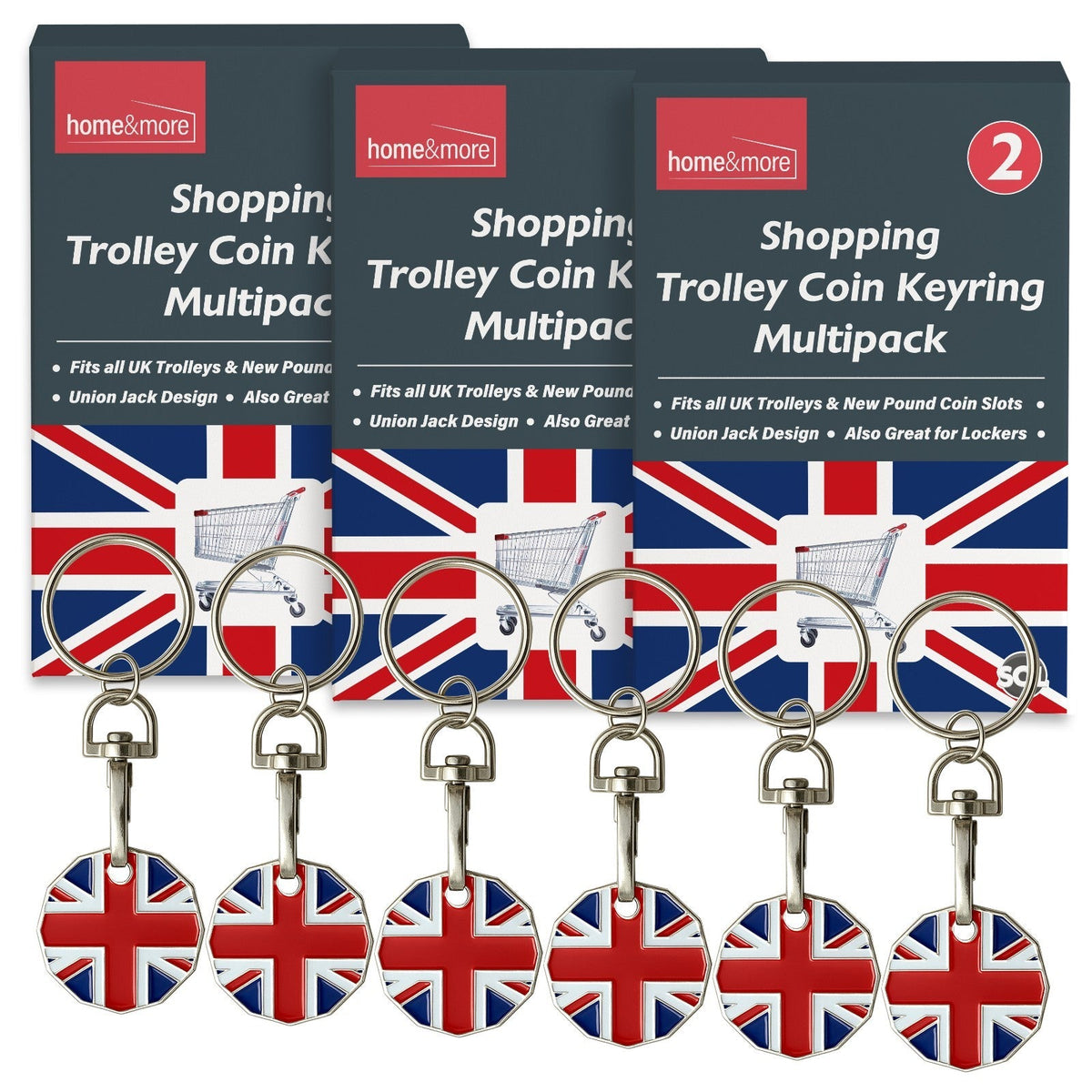 Union Jack Flag Trolley Coin Keyring | £1 Reusable | 6 Pack