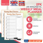 Magnetic Weekly Meal Planner | Reusable Fridge Board | 2 Pack