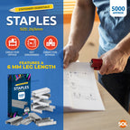 SOL 5000 Bulk Supply 26/6 Staples – Durable Steel Anti-Jam and Multipurpose Design, Compatible with Standard Staplers, Use for Office, Home and School Paper Binding