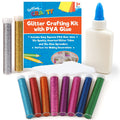 Glitter Glue Tubes with PVA & Spreader | Assorted Colours Arts & Crafts Set | 10 Pack