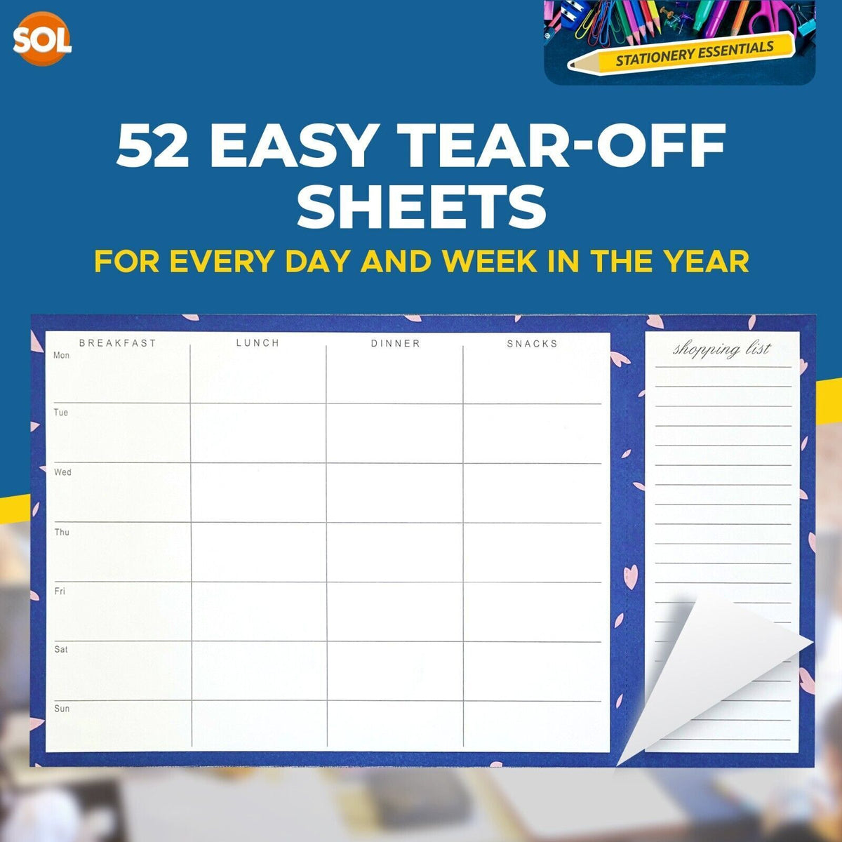 Magnetic Meal Planner Pad | Weekly Menu & Shopping List | 52 Pages