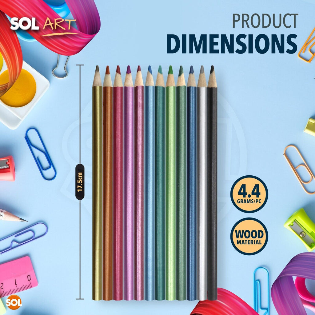 Metallic Colouring Pencils Shimmer Art & Craft | 12 Pack
