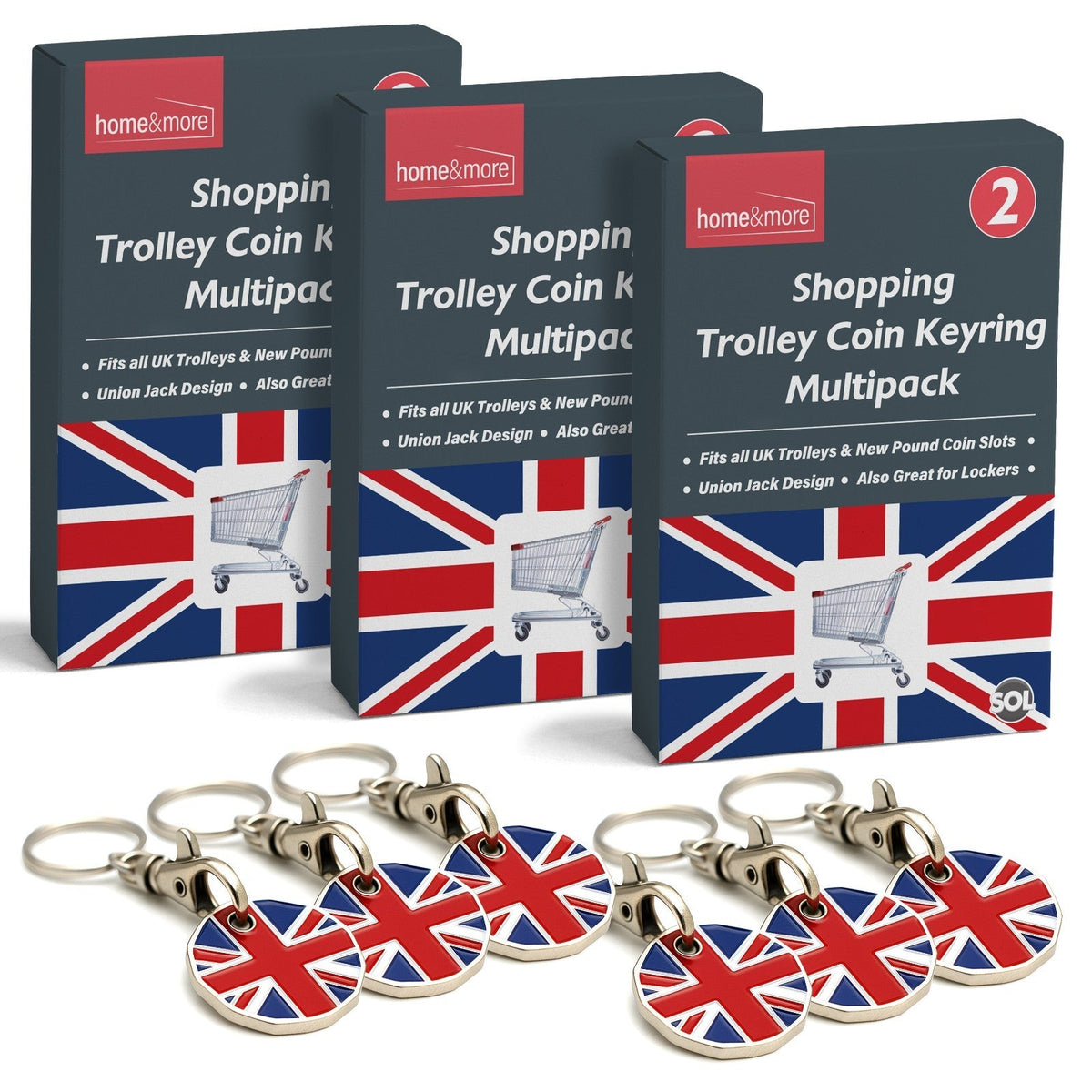 Union Jack Flag Trolley Coin Keyring | £1 Reusable | 6 Pack