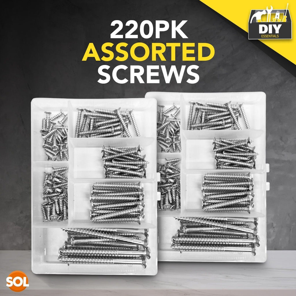 Wood Screws | Assorted Countersunk Mixed Selection Set | 220 Pack