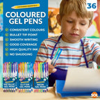 Gel Pens Set | Neon, Glitter & Metallic Colours for Writing and Colouring | 36 Pack