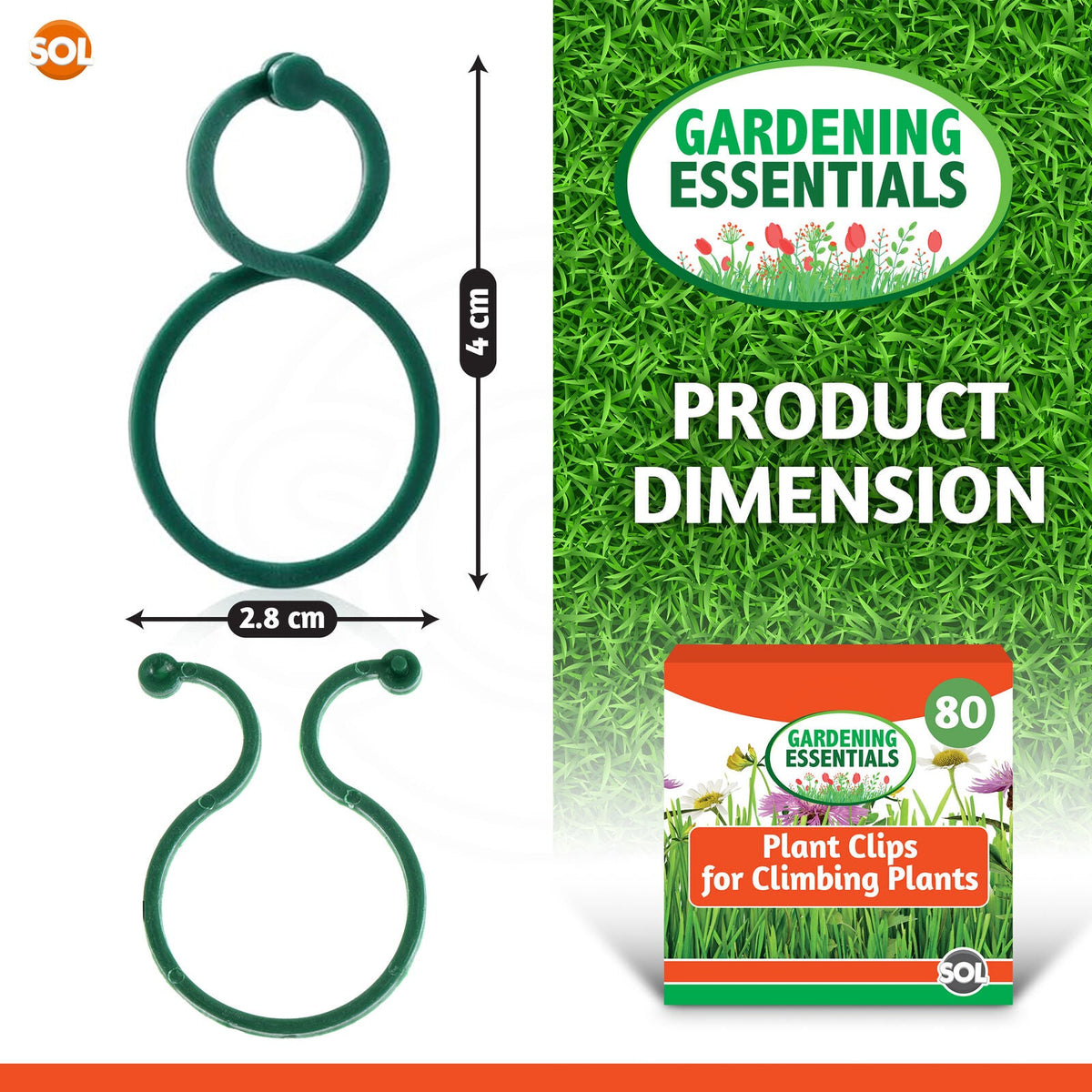 SOL 80pk Plant Clips for Climbing Plants, Reusable Climbing Plant Clips for Vine Support, Easy to Use Plant Support Clips for Outdoor Plants, Durable Plant Ties for Tomatoes & Gardening Organisation