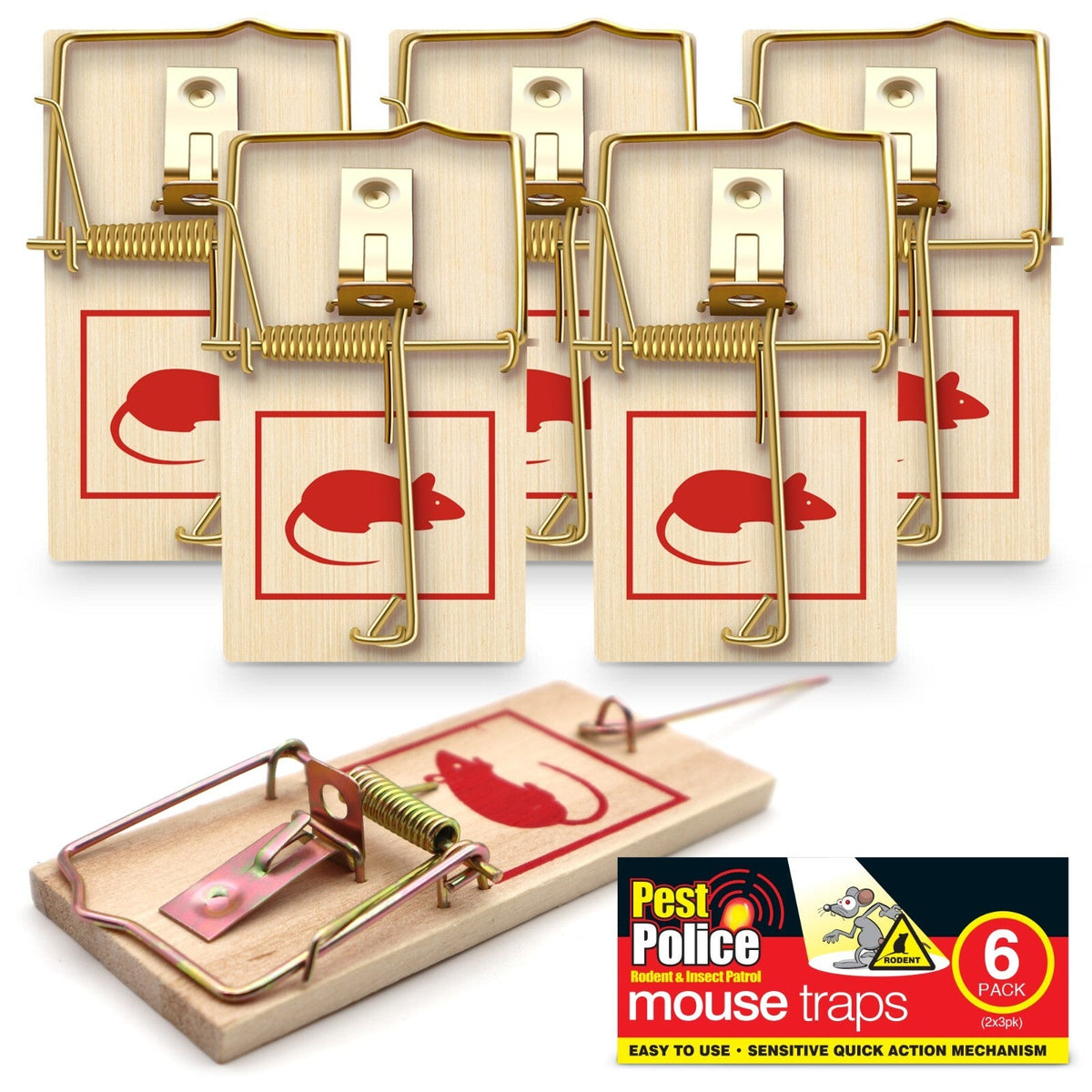 Wooden Mouse Traps | Reusable Rodent Pest Control | 6 Pack