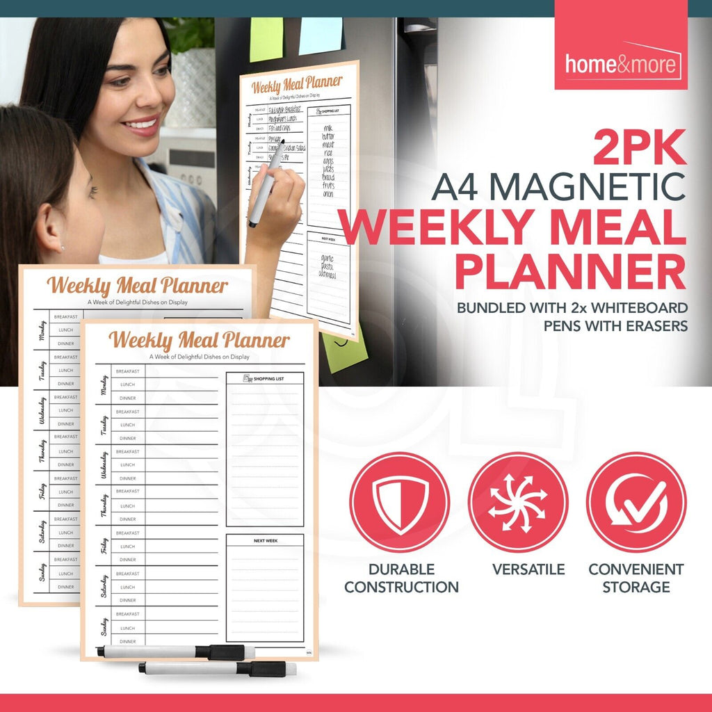 Magnetic Weekly Meal Planner | Reusable Fridge Board | 2 Pack