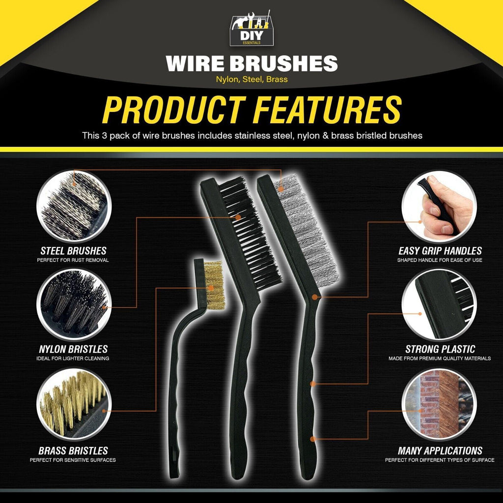 Wire Brush Set Steel Brass Nylon | Cleaning Rust Paint | 6 Pack