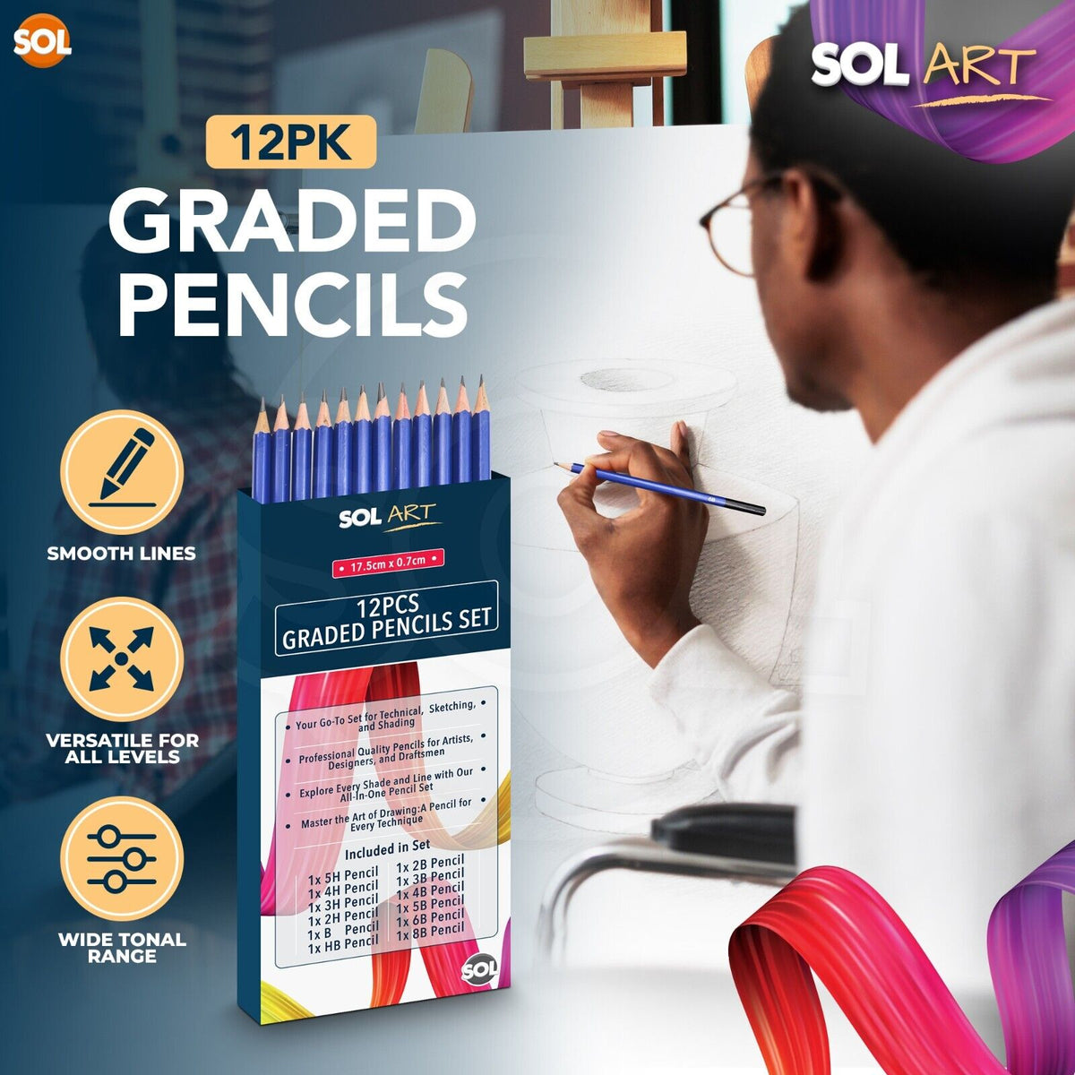 Graded Drawing Sketching Pencils Set 12PC | 7 Soft & 4 Hard Shades