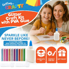 Glitter Glue Tubes with PVA & Spreader | Assorted Colours Arts & Crafts Set | 10 Pack