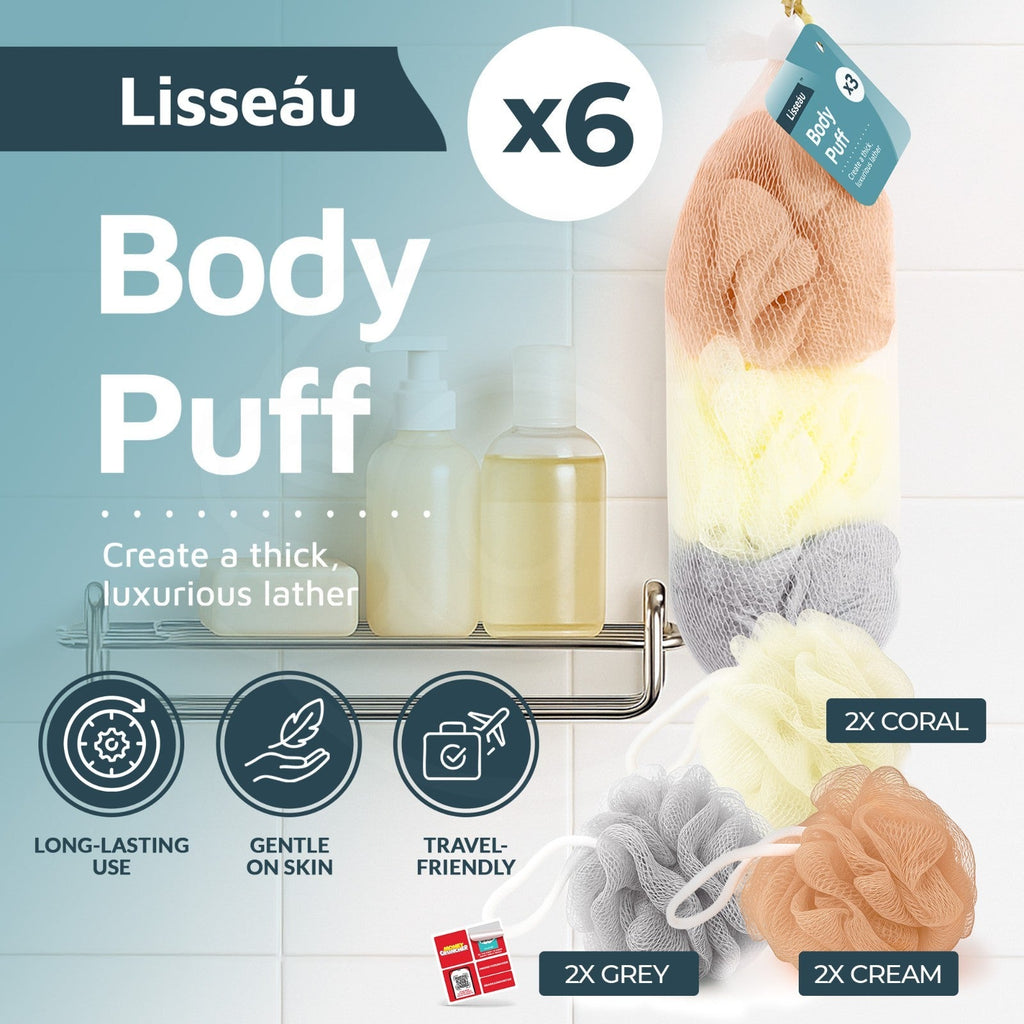 Exfoliating Body Puff Shower Sponge | Mesh Scrub Loofah | 6 Pack