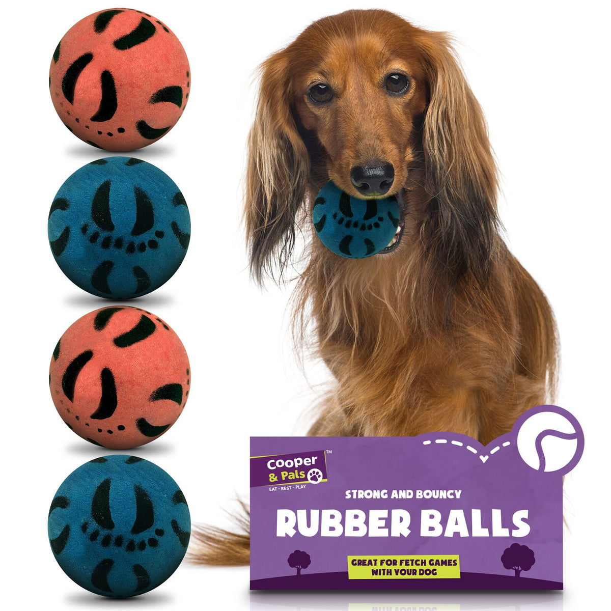 Rubber Dog Balls | Bouncy Solid Hard Fetch Chew Toys | 4 Pack