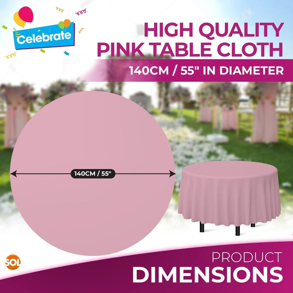 Plastic Table Covers Round 1.4M | Disposable Wipe Clean Party Cloth | 3 Pack