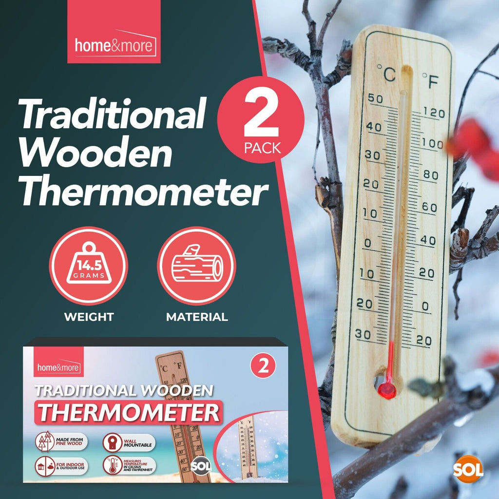 Wooden Wall Thermometer Indoor Outdoor Home Garden | 2 Pack