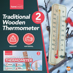 Wooden Wall Thermometer Indoor Outdoor Home Garden | 2 Pack