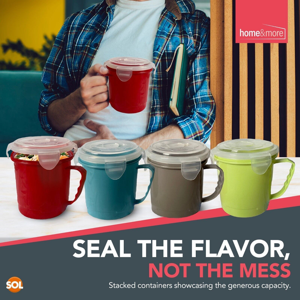 Microwave Soup Mug 700ml | Airtight Porridge Bowl Cup | 24 Pack