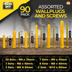 Wall Plugs and Screws Set Assorted | Heavy Duty Rawl Plasterboard Fixing | 90 Pack