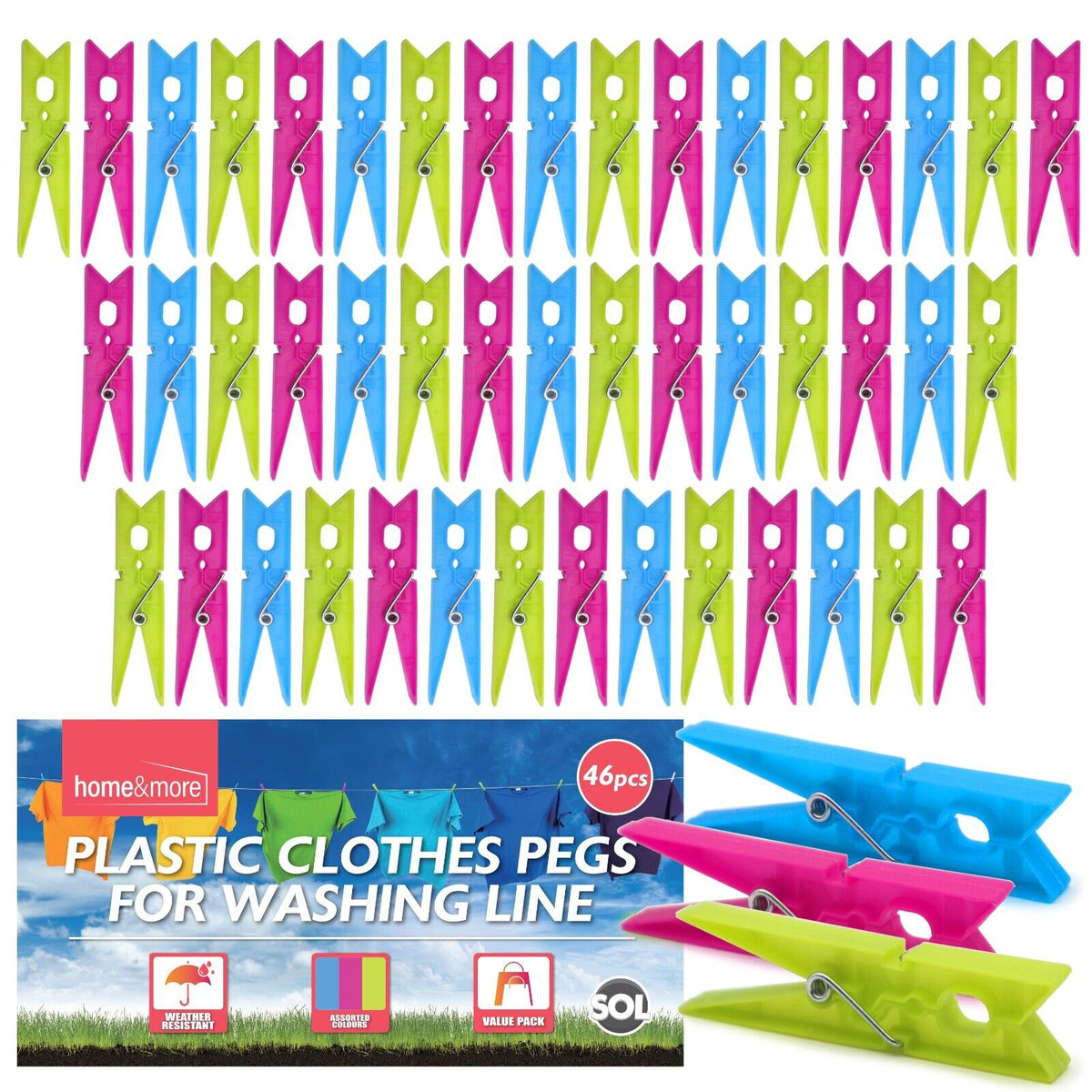 Strong Plastic Clothes Pegs Laundry Clips | 46 Pack