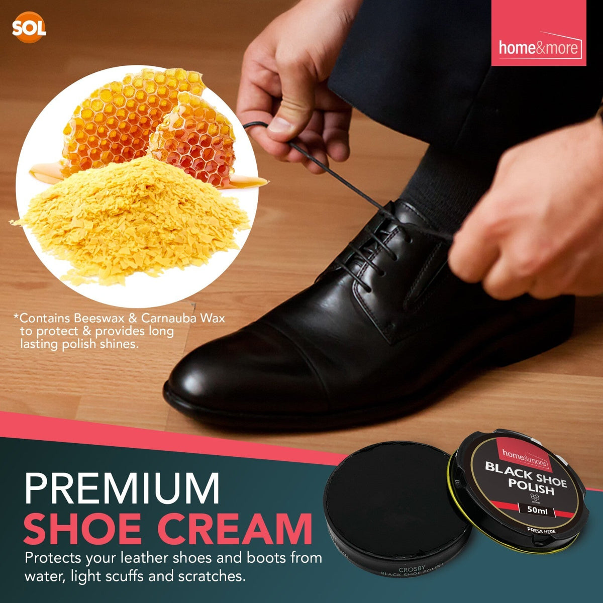Wax Shoe Polish Black 50ml | Leather Boot Shine | 12 Pack