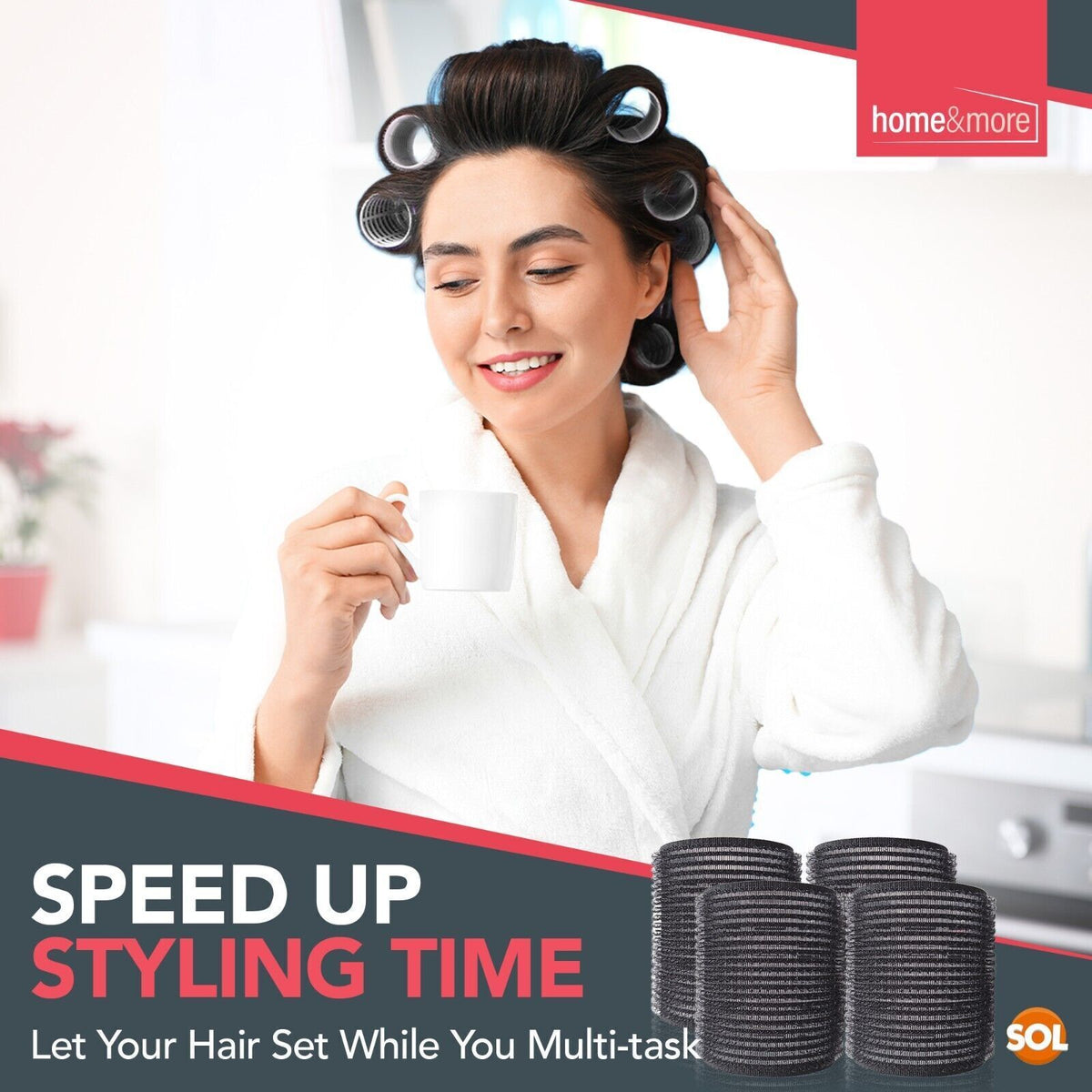 SOL 4pk Black Hair Rollers for Hair Volume - Self Grip, Boost Volume, Create Bouncy Waves, Reduce Heat Damage, Compact, Easy to Use, Travel-Friendly Styling Curler for Everyday Styling or Quick Fixes