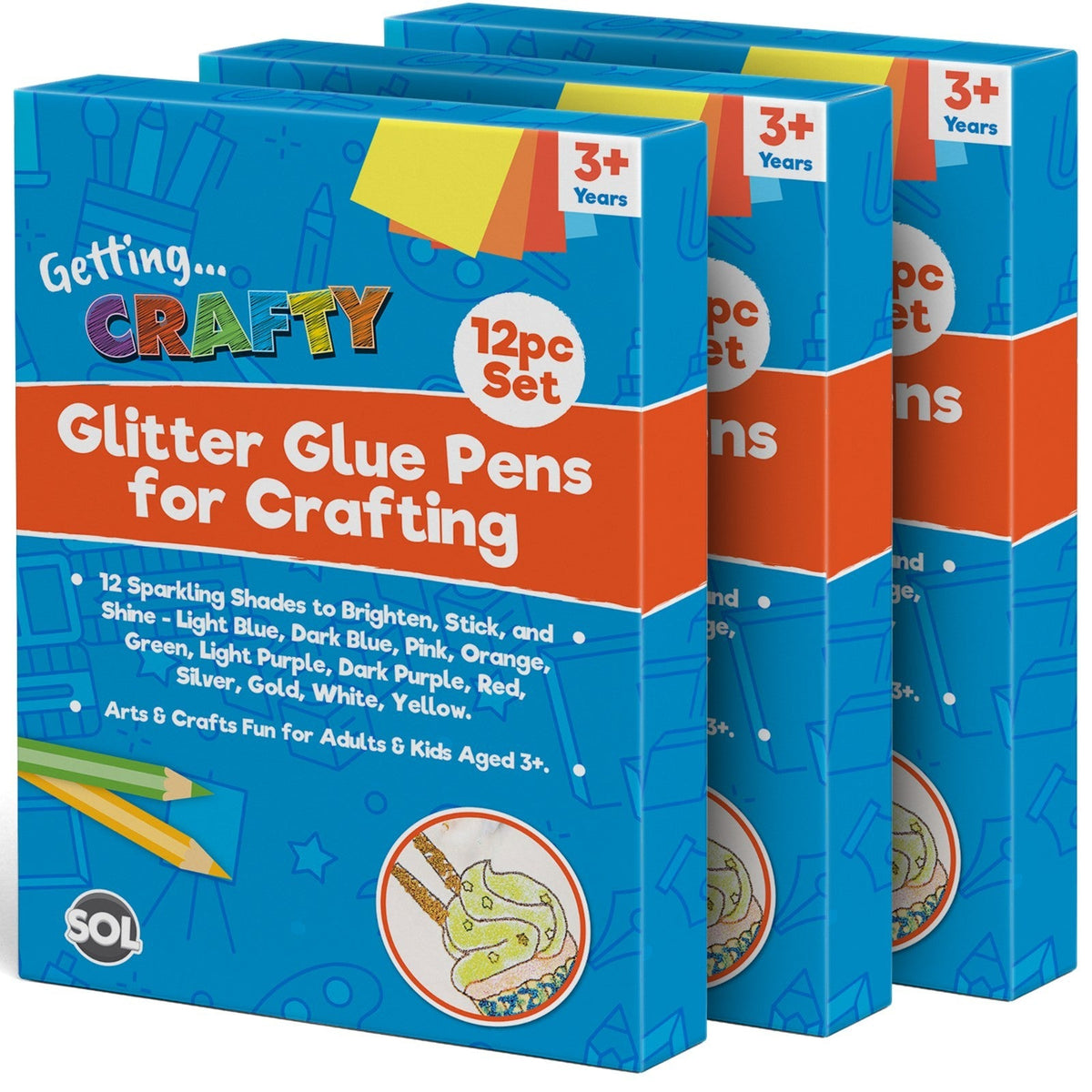 Glitter Glue Pens Set | Art Craft Sparkly Washable Markers | 12 Pack