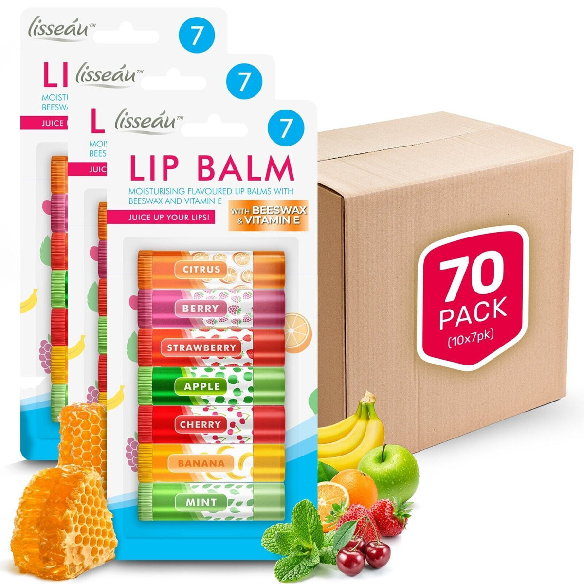 Lip Balm Set | Multi Stick Fruit Flavoured Moisturising | 70 Pack
